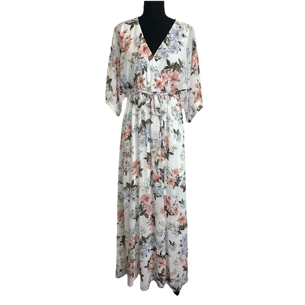 Baltic Born Women's SMALL Kia Kimono White Floral Semi Sheer Maxi Fairy Dress